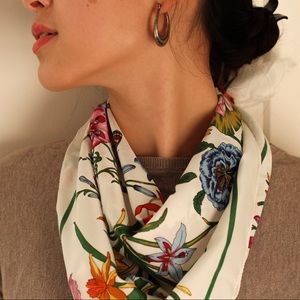 Spring Floral Satin Scarf / Kerchief